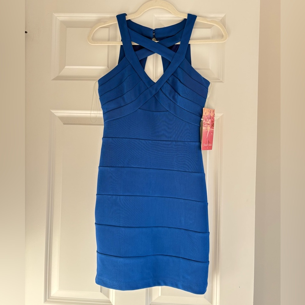 Emerald Sundae Royal Blue Crisscross Bandage Mini Dress